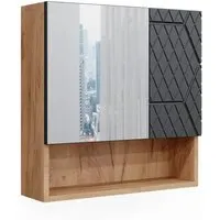 Vicco Badezimmerspiegelschrank Irma, Goldkraft Eiche/Anthrazit, 54 x 55 cm - Spiegelschrank mit 2 Scharniertüren und praktischen Ablagen, modernes Design in Anthrazit gestreift mit Goldkraft Innendekor für stilvolle Badezimmergestaltung.