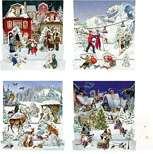Mini-Adventskalender – Nostalgische Winterwelten: 4 Motive x 6 Ex.