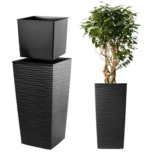 KADAX Pflanzkübel mit Innentopf, Höhe 75.5cm, Schwarz – Wetterfester Blumentopf für Innen & Außen, ideal für Garten, Balkon & Terrasse, zum Bepflanzen, Dekorieren und als stilvoller Übertopf