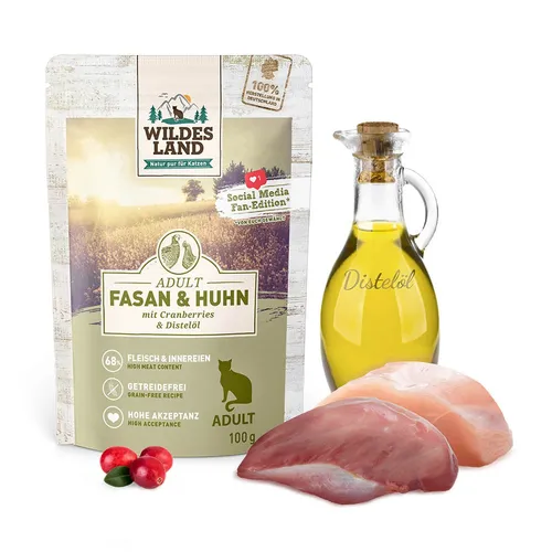 Katzenfutter Wildes Land Classic Adult Fasan & Huhn mit Distelöl Nassfutter 100g