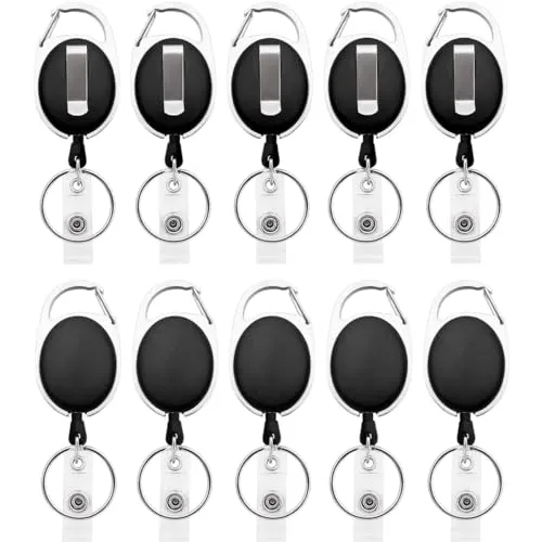 Fushing 10 Karabiner ID Card Badge Clips mit Gürtel Clip Spulen mit Badge Holder Clips Halter Clips schwarz