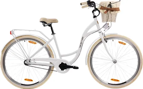 Goetze Style 28 Zoll City Bike, 18 Zoll Tiefeinsteigerrahmen, 3-Gang Shimano Nexus, V-Bremse, LED-Beleuchtung, Komfortsattel, Rattankorb