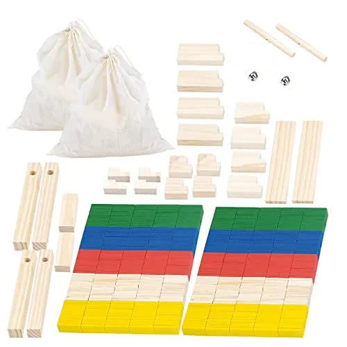 Playtastic Holzsteine Spiel: 2er-Set 263-teilige Domino-Sets mit Holzsteinen & Action-Elementen (Domino Spiel Kinder, Holz-Spielzeug, Geduldspiele)
