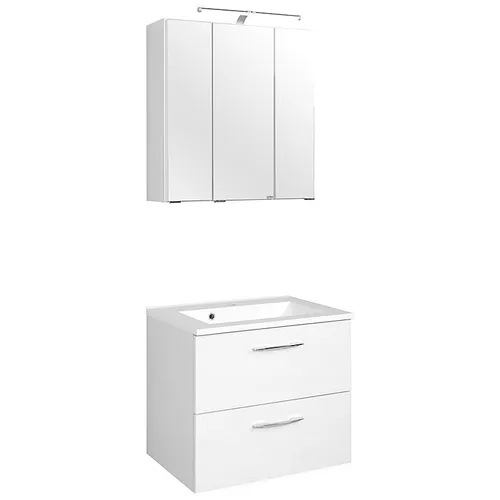 Badezimmermöbel Set weiß 60cm mit LED Spiegelschrank