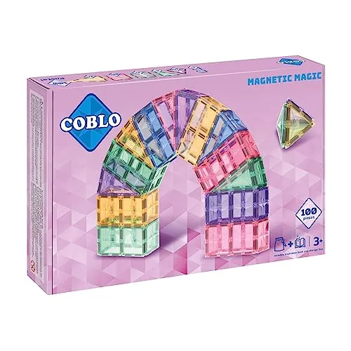 Coblo Pastel - 100-teiliges Magnet-Bauklotz-Set für Kinder - Förderung von Kreativität & Motorik - Inklusive Inspirationsbuch & Aufbewahrungstasche