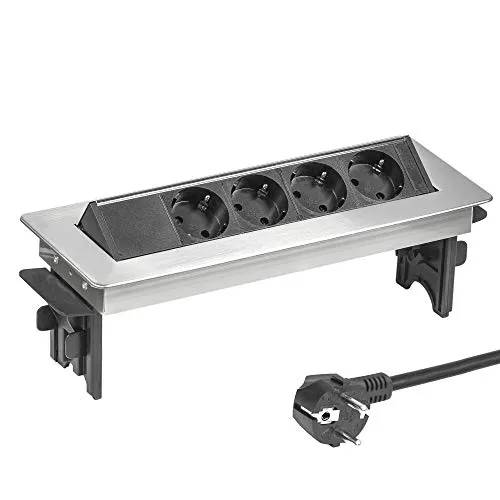 Elbe Inno Versenkbare Tischsteckdose mit Halbautomatischem Deckel - Steckdosen & Zubehör, platzsparendes Design mit 4x 45°-Steckdosen und sicherem Schutzsystem für eine aufgeräumte Arbeitsfläche.