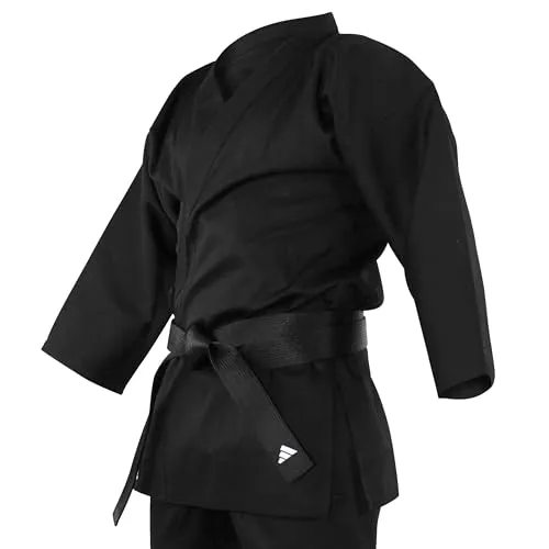adidas Karateanzug Kampfsportanzug Bushido schwarz 180 - Trainingsbekleidung mit verstärkten Zonen für zusätzliche Stabilität, aus 60 % Polyester und 40 % Baumwolle für optimalen Tragekomfort.