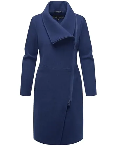 Navahoo Damen Übergangsjacke in Woll-Optik - Funktionsjacke mit asymmetrischem Kragen und wasserdichtem Reißverschluss, ideal für schicke Outfits und kühle Tage, bietet zeitlosen Stil und praktischen Komfort.