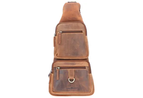 Greenburry Vintage Umhängetasche Braun 45x8x20cm - Umhängetaschen - lässige Crossbody Bag aus naturbelassenem Rindleder, stufenlos verstellbarer Trageriemen für optimalen Tragekomfort und praktischer Stauraum mit mehreren Fächern.