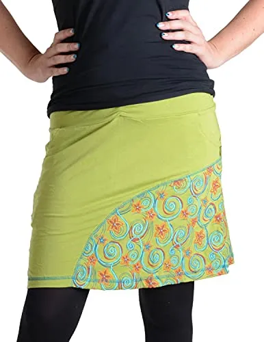 Vishes - Alternative Bekleidung - Mit Spiralen bedruckter und bestickter Baumwollrock hellgrün-grün 38