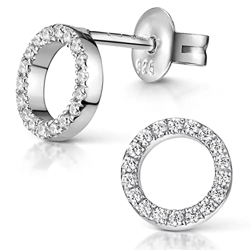 Materia Zirkonia Ohrringe Silber 925 - Funkelnde Damen Ohrstecker - Ohrringe für Damen, aus 925 Sterling Silber mit 18 funkelnden Zirkonia Steinen. Rhodiniert gegen Anlaufen, ideal als Geschenk in eleganter Schmuckschachtel.