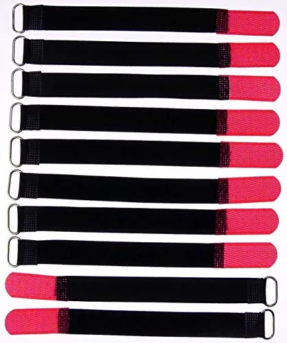 10x 20 cm x 20 mm wiederverschließbare Klett-Kabelbinder ROT mit Metall-Öse - Kabel-Klettband 200 mm wiederverwendbar