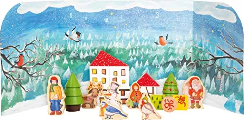 small Foot 11675 Adventskalender Winterwald in 3D Kulisse, aus Stabiler Pappe mit Vollholzfiguren, ab 2 Jahren