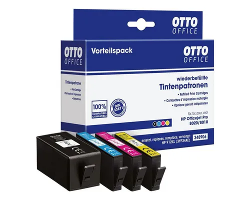 Otto Office 3YP34AE Tintenpatrone (4-tlg., ersetzt HP 3YP34AE, Nr. 912XL BKCMY, schwarz / blau / magenta / gelb)