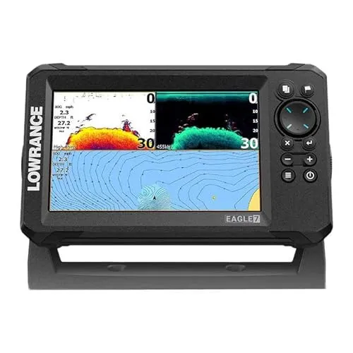 Lowrance Eagle 7 Fischfinder mit SplitShot HD Geber - 7 Zoll Echolot Fischfinder mit GPS und Sonar, ideal für Angler, die präzise Wassertemperatur- und Tiefeninformationen benötigen.