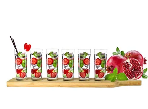 Sendez 6 Schnapsgläser mit Holzbrett 60ml Verkostungsset Tequilagläser Wodkagläser Stamper