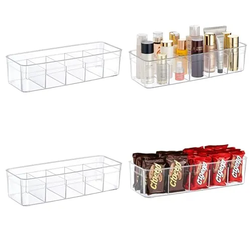 ogoPLUS 4 Stück Kühlschrank Organizer Größe S mit 5 Fächern - BPA-Frei, Lebensmittel aufbewahrungsbox, Stauraum für Schränke, Regale, Spülbecken, Kosmetik, Büromaterial, Gewürze, Snacks, Teebeutel