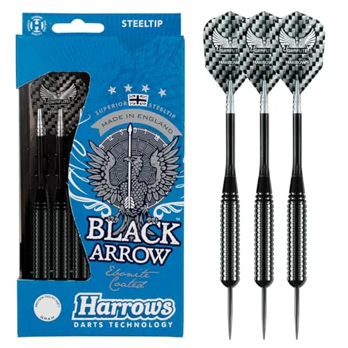 Harrows Dartpfeil Steeltip Black Arrow 0 schwarz 23 - Darts, hochwertiger Steeltip Dartpfeil aus Messing für präzises Spiel, ideal für Erwachsene und Turniere.