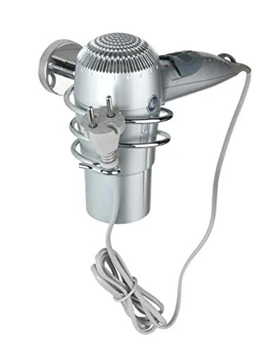 WENKO Haartrocknerhalter Bosio Glänzend, Elegante Föhnhalterung mit integriertem Kabelhalter, Massive Qualität aus rostfreiem Edelstahl mit glänzendem Finish, 9 x 8,5 x 13,5 cm