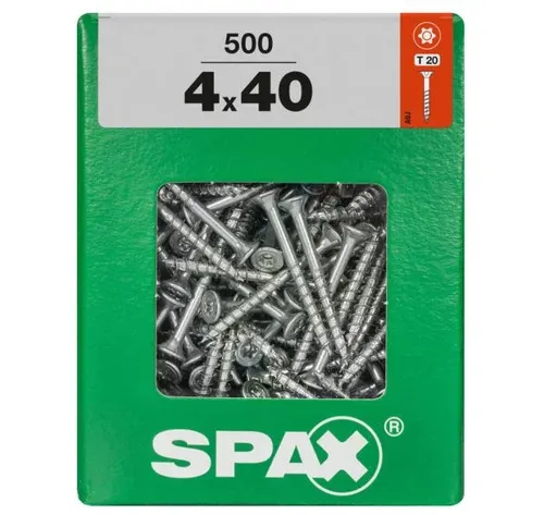 Spax Universalschrauben 4.0 x 40 mm TX 20 - 500 Stk. - Hochwertige Universalschrauben für vielseitige Anwendungen, ideal für Holz und Bauprojekte, 500 Stück im praktischen Pack.