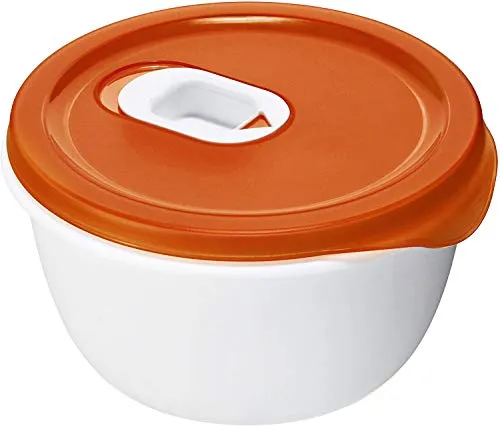 Rotho Micro Clever Mikrowellen-Schüssel 0.8l mit Deckel und Ventil, Kunststoff (PP) BPA-frei, rot/weiss, 0.8l (16.0 x 16.0 x 8.5 cm)