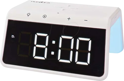 Nedis Wcacq30wt Wecker mit Qi-Ladefunktion - Multifunktionaler Wecker mit kabelloser Qi-Ladefunktion, 15-W-Schnellladung und sanften Alarmen für einen entspannten Start in den Tag.
