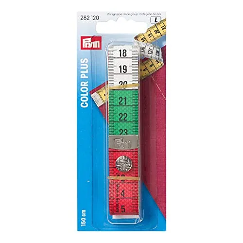Prym 282120 Maßband Color Plus mit Knopf 150 cm/cm, Poly-Fiber-Gewebe, gelb, farbige Dezimeter-Zonen