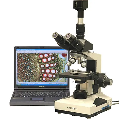 AmScope T490B-10M Trinokulares Biologisches Verbundmikroskop mit 10MP USB-Digitalkamera, 40X-2000X, 12