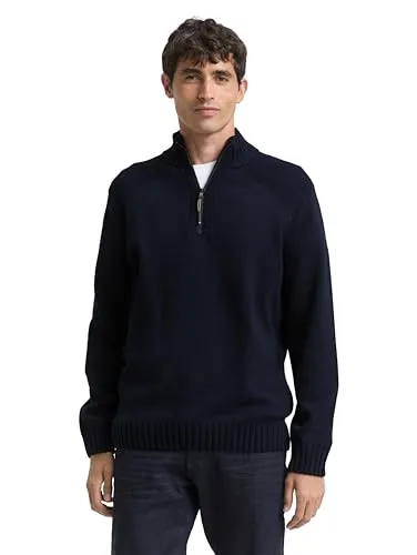 TOM TAILOR Herren 1048768 Troyer Strickpullover mit RIPP-Details, 13160-Knitted Navy Melange, L
