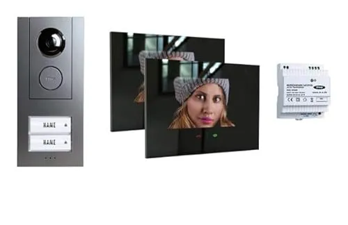 M-E VD ALU 6209 AS Video Türsprechanlage - Vistadoor-System Video für 2-Familienhaus mit Aluminium-Außenstation und 2 IP-Innenstationen, 7 Zoll Touch-Monitor und Freisprechfunktion – ideal für moderne Sicherheit und Komfort.