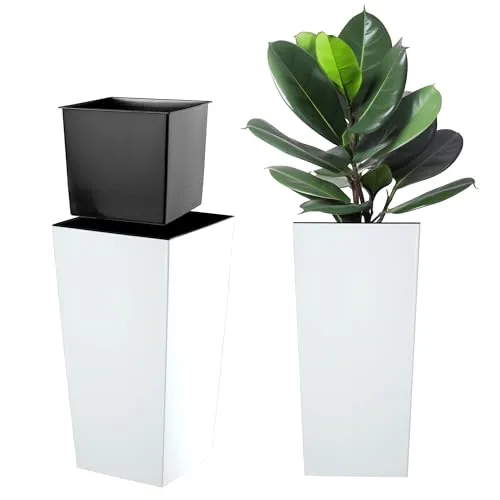 KADAX Pflanzkübel mit Innentopf, Höhe 57.5cm, Weiß-glatt – Wetterfester Blumentopf für Innen & Außen, ideal für Garten, Balkon & Terrasse, zum Bepflanzen, Dekorieren und als stilvoller Übertopf