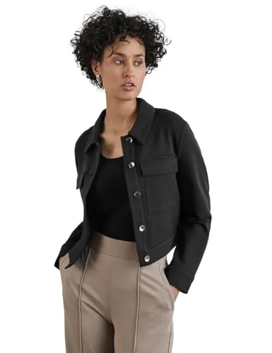 STREET ONE Damen A212408 Kurze Jeansjacke, Schwarz, 46 EU - Funktionsjacken mit Hemdkragen und Knopfleiste, perfekt für lässige Outfits und vielseitige Kombinationsmöglichkeiten.