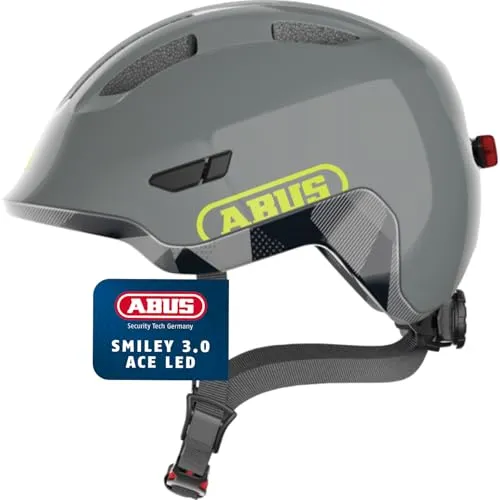 ABUS Kinderhelm Smiley 3.0 ACE LED - Sicherer Fahrradhelm für Kinder mit Licht - Fahrradhelm für Kinder mit tiefer Passform, stoßabsorbierendem Material und integriertem LED-Rücklicht für optimale Sichtbarkeit im Straßenverkehr.