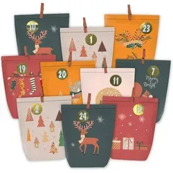 Adventskalender Kraftpapiertüten mit Zahlen Aufkleber 24er - DIY Adventskalender im Boho Design - 24 umweltfreundliche Kraftpapiertüten zum Selberbefüllen, ideal für kreative Überraschungen in der Weihnachtszeit.