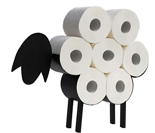 DanDiBo Toilettenpapierhalter Schwarz Metall Schaf - Toilettenpapierhalter aus Metall, freistehend und ohne Bohren, mit niedlichem Schaf-Design für dekorative und platzsparende Aufbewahrung von bis zu 7 Rollen.