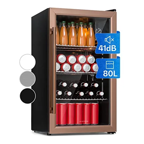 Klarstein XXL Mini Kühlschrank mit Glastür & LED - Mini-Kühlschrank für Zimmer und Outdoor, 80L Volumen mit 3 Ablagen, leise und energieeffizient, ideal für Partys und Camping.