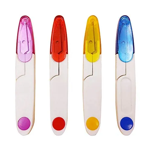 Fadenschere 4 Stück Stickschere mit Deckel Fadentrennschere Nahttrenner Kleine Garn Stick Kreuzstich Angelschnur Schere Blau Lila Gelb Rot