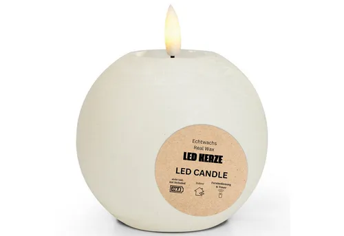 matches21 HOME & HOBBY LED-Kerze LED Kerze Kugel Wachs, Flackernde Flamme, Ø 10x9, Weiß (1-tlg), Praktisch mit Fernbedienung & Timerfunktion