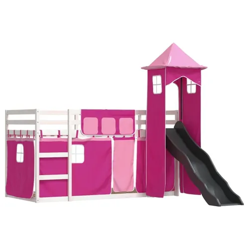 Maison Exclusive Etagenbett mit Rutsche und Vorhängen Rosa 90x200 cm
