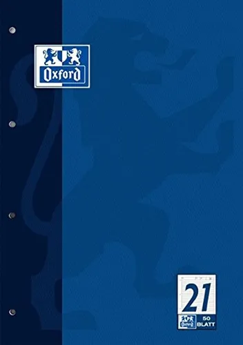 Oxford 100050343 Arbeitsblock Linien 21 - A4, 50 Blatt, 90 g/m², ideal für präzises Schreiben und Notizen