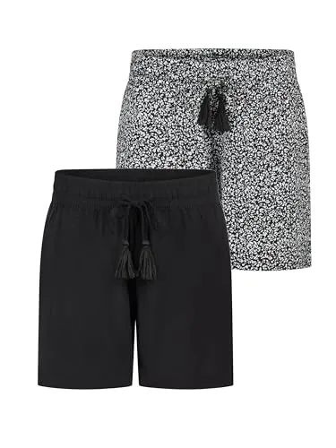 DENIMFY Kurze Hose Damen Sommer leichte Shorts mit Gummizug Regular Fit DFLia 2er Pack Set Weite Bermuda 100% Viskose, Größe:XL, Farben:Farbmix 4