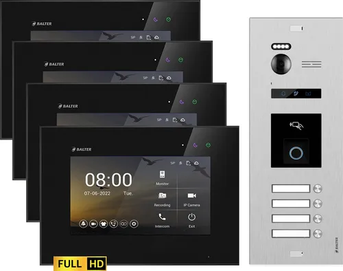 HD Video Türsprechanlage BALTER EVO mit Fingerprint - Türsprechanlage für 4-Familien mit 7