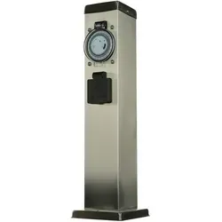 Licht-Erlebnisse Gartensteckdose BONN II Edelstahl mit Timer - Edelstahl Steckdosensäule mit Timer für den Außenbereich, ideal für Garten, Terrasse und Hof. Spritzwassergeschützt (IP44) und praktisch für die Stromversorgung von Geräten ohne Kabeltrommel.