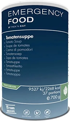 Emergency Food Tomatensuppe vegetarisch, Notvorrat beim Campen, Trekking, etc. Stärkend und nährend. ALL NATURAL 700g Dose to go
