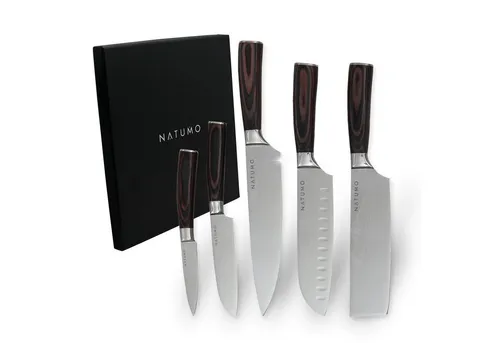 natumo Allzweckmesser Set 5tlg. - professionelles Messerset aus Pakkaholz - Spickmesser Set für die Küche: Mit rostfreien Edelstahlklingen und ergonomischen Griffen zauberst du mühelos leckere Menüs. Die edle Damastoptik macht das Set zum Blickfang!