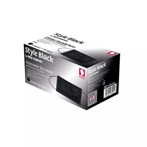 Produktbild MedComfort medizinischer Mundschutz Mund-Nasen-OP-Maske 4-lagig schwarz 50 Stück