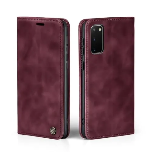 LBH Handyhülle für Samsung Galaxy S20 in Weinrot mit Karten- und Geldfach Smartphone Hülle mit Standfunktion Flip Case Schutzhülle Magnetverschluss Vintage