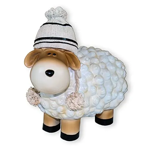 colourliving Schaf Figur Buntes Deko Schaf mit Mütze Gartenfigur Schaf Dekofigur Schaf lustige Schafe (Weiß)
