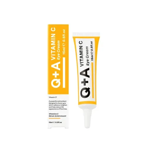 Q+A Augencreme mit Vitamin C, eine Kombination aus Vitamin C, Kirschextrakt und Glykogen, belebt empfindliche Haut und versorgt sie mit Feuchtigkeit und Antioxidantien, 15ml