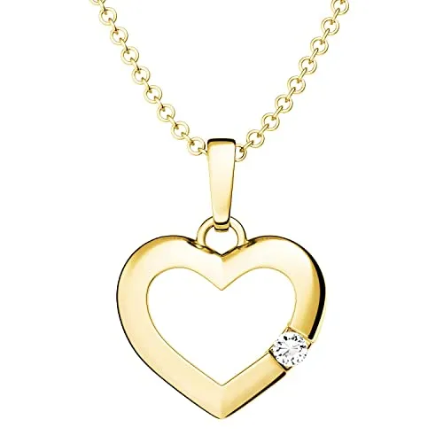 Herzkette Gold Damen mit Zirkonia Stein - Perfektes Geschenk - Ketten für Damen aus vergoldetem Sterling Silber mit handgefasstem Zirkoniastein, geliefert in einem exklusiven Etui mit Gravur 